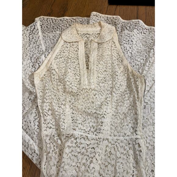 Vintage 1950’s Cream Floral Lace Fit & Flare Sleeveless DRESS - Picture 6 of 9